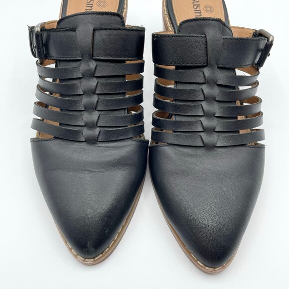 Susina Sondra Lea Leather Mules Black Stacked Low Block Heel Slip On Shoes 8 - Picture 5 of 16